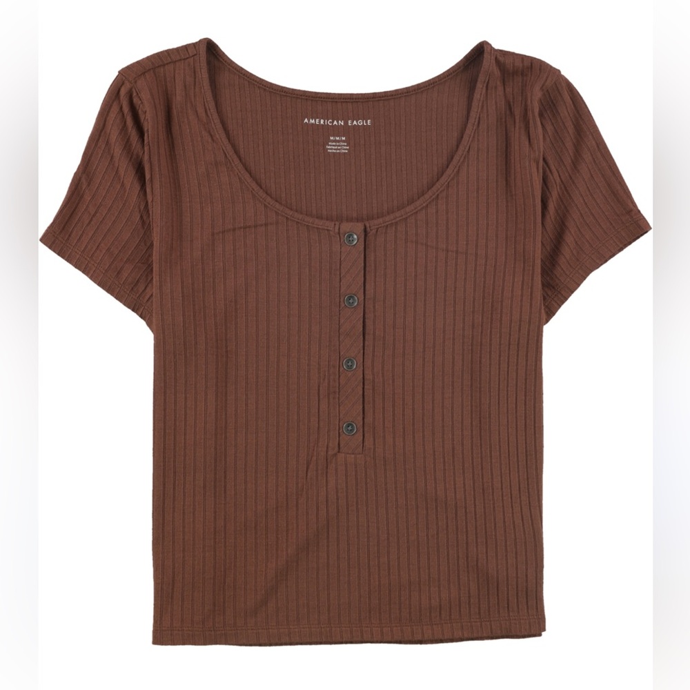 American Eagle - Brown Soft Scoop Neck Short Sleeve Shirt